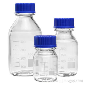 Professional Borosilicate 3.3 Glass Graduated Media Storage Reagent Bottles Equipped with GL45 Screw Caps